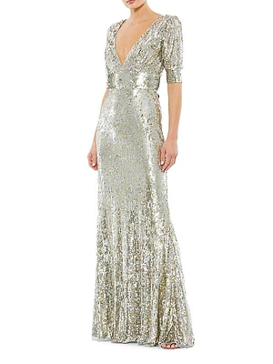 Sequined Half Sleeve Gown