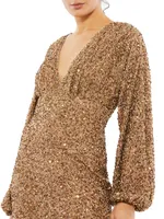 Sequined Bishop Sleeve Column Gown