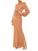 Metallic Puff-Sleeve Gown