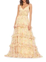 Floral Tiered Ruffle Gown