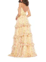 Floral Tiered Ruffle Gown