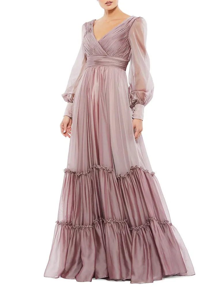 Ombré Satin & Chiffon Tiered Gown