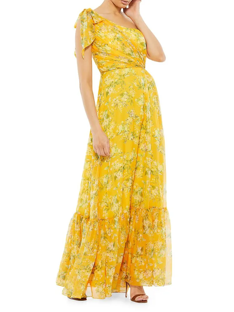 Ieena Floral One-Shoulder Gown