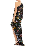 Ieena Floral Slit-Sleeve Asymmetric Gown