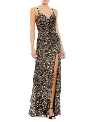 Ieena Sequined Wrap Gown