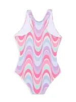 Little Girl's & Girl's Swirl Pink Twist-Front One-Piece