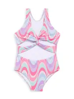 Little Girl's & Girl's Swirl Pink Twist-Front One-Piece