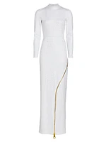 Crystal-Embroidered Zip Gown