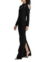 Long Sleeve Crepe Cut-Out Gown