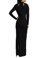 Long Sleeve Crepe Cut-Out Gown