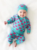 Baby Girl's 3-Piece Queen Of Hearts Beanie, Sweater & Leggings Set