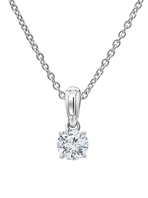 14K White Gold & 0.3 TCW Natural Diamond Pendant Necklace