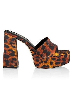 Dolly Leopard-Print Satin Platform Mules