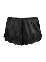 Elasticized Silk & Lace Shorts