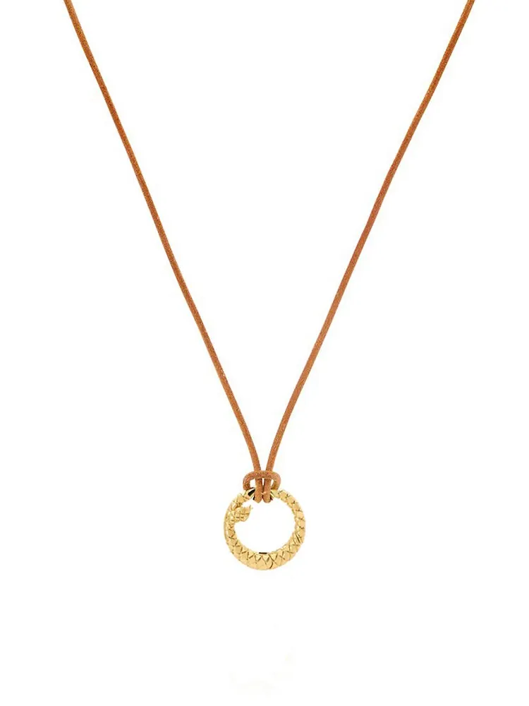 18K Yellow Gold & Leather Snake Charm Necklace