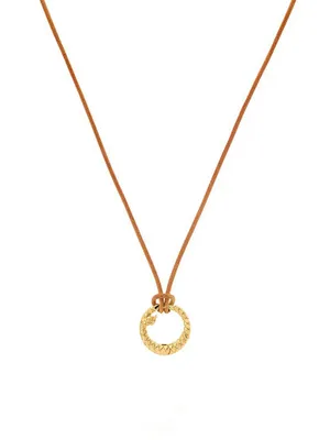 18K Yellow Gold & Leather Snake Charm Necklace