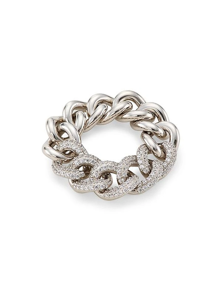 Elevate Rhodium-Plated Cubic Zirconia Pavé Curb Chain Ring