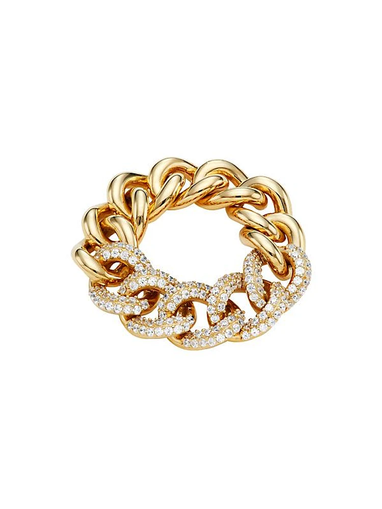 Elevate 18K-Gold-Plated Cubic Zirconia Pavé Curb Chain Ring