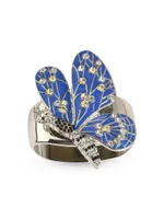 Silverplated Enamel & Crystal Butterfly 4-Piece Napkin Ring Set