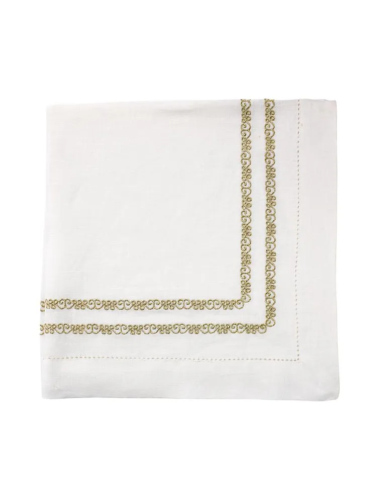 Metallic Scroll Border Linen Napkin Set of 4