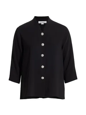 Suzette Pavé-Button Crepe Blouse