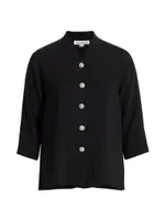 Suzette Pavé-Button Crepe Blouse