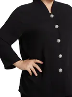 Suzette Pavé-Button Crepe Blouse