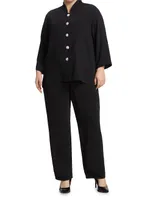 Suzette Pavé-Button Crepe Blouse