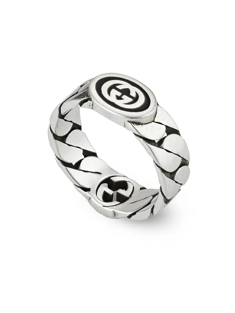 Unisex Interlocking G Ring Gourmette Sterling Silver & Enamel