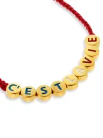 Emily In Paris Cest La Vie 18K Gold-Plated Bead & Enamel Cord Bracelet