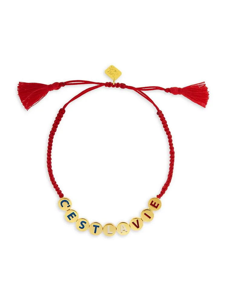 Emily In Paris Cest La Vie 18K Gold-Plated Bead & Enamel Cord Bracelet