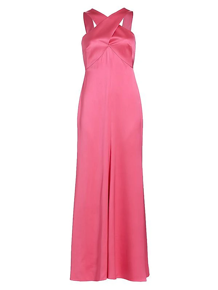 Cross Front Silk Satin Gown