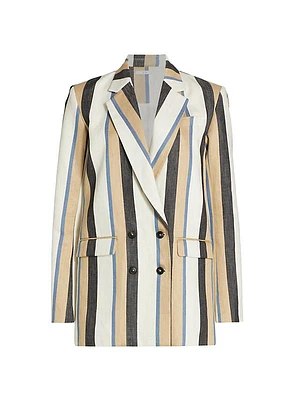 Double-Breasted Striped Linen Blazer