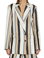 Double-Breasted Striped Linen Blazer