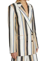 Double-Breasted Striped Linen Blazer