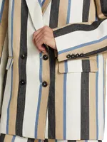 Double-Breasted Striped Linen Blazer