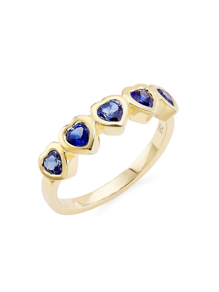 14K Yellow Gold & Blue Sapphire Heart Ring