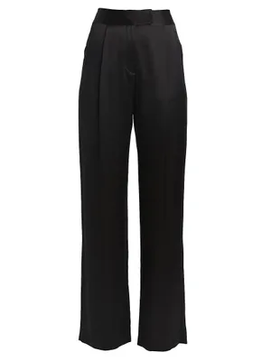 Pleated Satin Wide-Leg Trousers