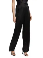 Pleated Satin Wide-Leg Trousers