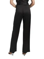 Pleated Satin Wide-Leg Trousers