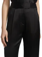 Pleated Satin Wide-Leg Trousers