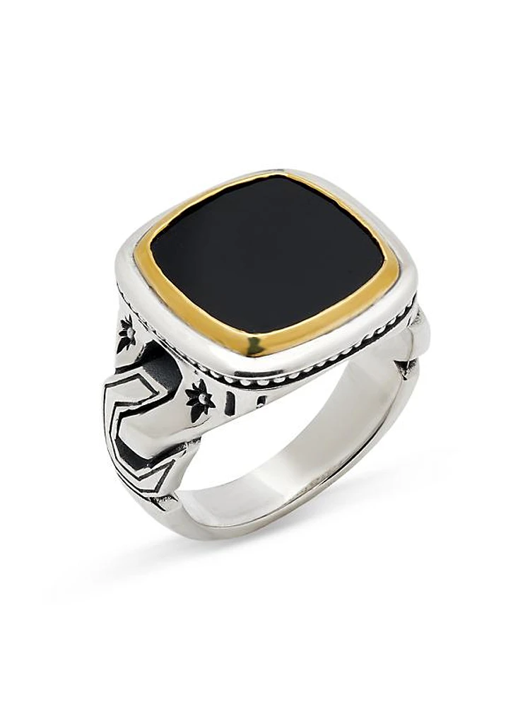 Orion Eos Sterling Silver, Bronze & Onyx Ring