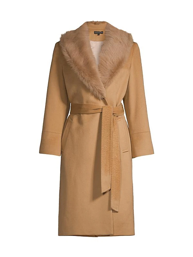 Wool-Cashmere Belted Shearling Collar Coat