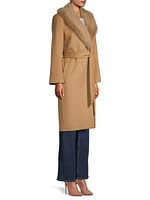 Wool-Cashmere Belted Shearling Collar Coat