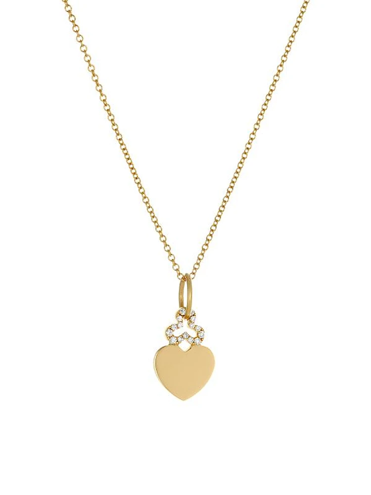 14k Yellow Gold & Diamond Mini Hidden Diamond Heart Pendant Necklace