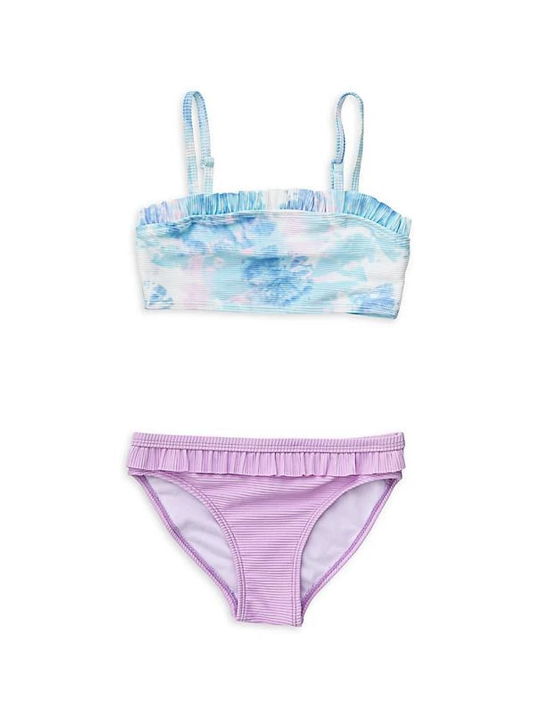 Little Girl's & Girl's 2-Piece Sky Dye Frilled Bandeau Bikini