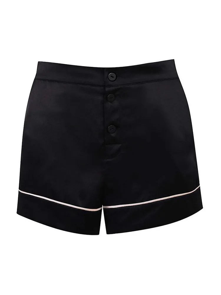 Classic Contrast-Piping Silk Pajama Shorts