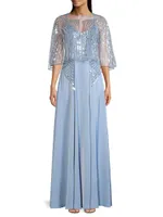 Sequined Cape Gown