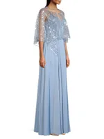 Sequined Cape Gown