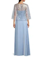 Sequined Cape Gown